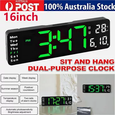 16  LED Large Digital Wall Clock Temperature Date Day Display USB Remote Control • $34.99