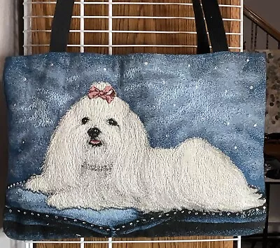 LINDA PICKEN Embellished Maltese Tote Bag Tapestry Embroidered Made In  USA • $22