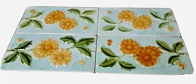  Rare Old 4 Pc Ceramic Flower Tiles Porcelain Vintage Art England H&r Johnson  • $80