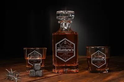 Personalized Whiskey Decanter Set With 2 Glasses Whiskey Stones And Box • $39.99