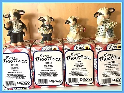 MARY's MOO MOOS Vintage Set Of Four Cow Figurines Wedding Party In Boxes! • $38