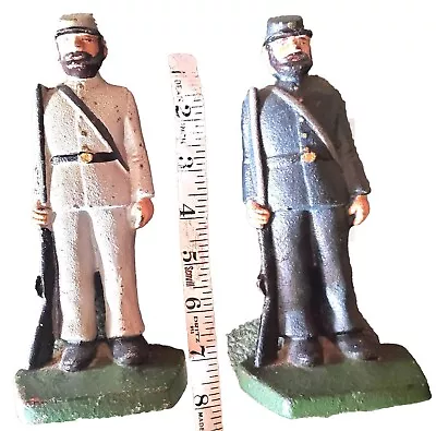 Pair Cast Iron Civil War Bookends Union Confederate 8  Blue & Grey Or Doorstops • $44