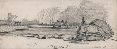 GEORGE CHARLES HAITE Victorian Drawing 1894 CANAL BARGE & HORSE BRENTFORD LONDON • £99.99