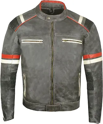 Men'S Vintage Cafe Racer Motorcycle Distressed Leather Armor Biker Jacket XL • $101.83