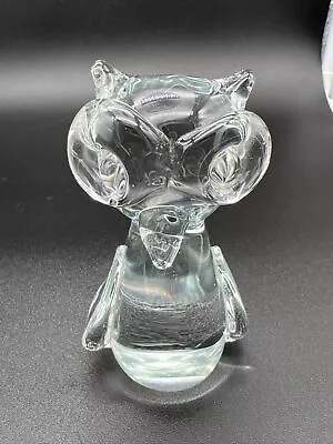 HAND BLOWN CLEAR CRYSTAL OWL FIGURINE BUBBLE EYES PAPERWEIGHT Vintage • $12