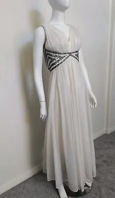Vtg 1960-70s Mike Benet Formals Beaded White Chiffon Gown Sz 0 • $65