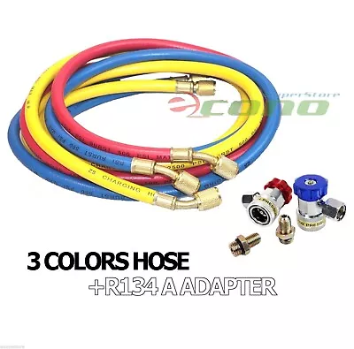 Hvac R12 R134a R22 Charging Testing 3 Color Hoses W/ High Low Quick Adapters • $29.99