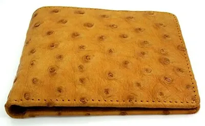 Tan Leather Bifold Mens Wallet Ostrich Emboss Print Flap Top Cowboy • $15.18