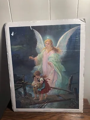 Vintage THE GUARDIAN ANGEL Color Print 12 X 14.5 Victorian Gallery • $10.72