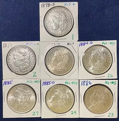 Lot Of 7 Morgan Silver Dollars 1878 S 1879 1883 O 1884 O 1885 1885 O 1886 • $245