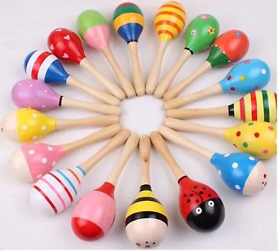 Kids Baby Toddler Wooden Toy Maracas Rumba Shakers Musical Party Rattles Gift • £1.20