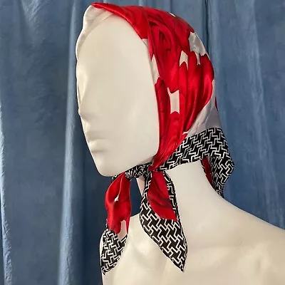 Vintage 1980's Scarf Silk Head Wrap Red Roses Square Small Accessory • $39.95