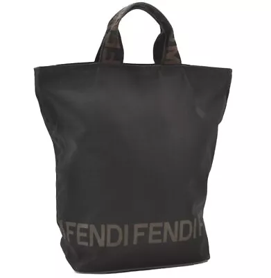 Authentic FENDI Vintage Nylon Leather Hand Tote Bag Black 0459J • $35