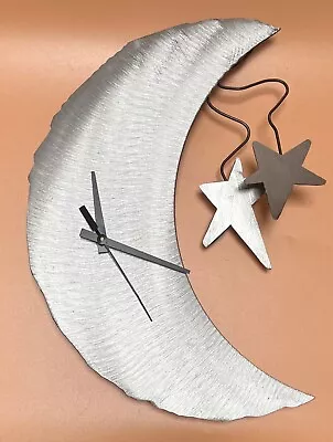 Metallic Evolution - Moon & Stars Wall Clock Polished Metal VERY GOOD 15  Tall • $52.95