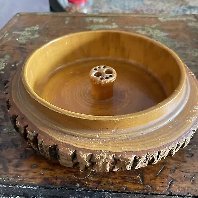 Ellwood ?Vintage MCM Rusticware Tree Bark Wooden Nut Bowl & Nut Cracker Holder • $22