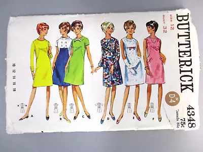 Butterick 4348 Vintage Sewing Pattern Womens Size 12 Dress Sz 12 1960s Uncut • $7.64