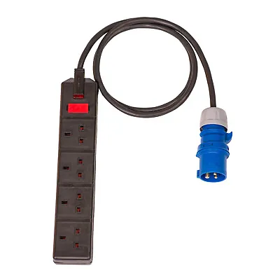 16Amp Plug To 13Amp 4 Gang Fused Socket 0.5M - 15M Heavy Duty Adaptor 16A-13A • £21.50