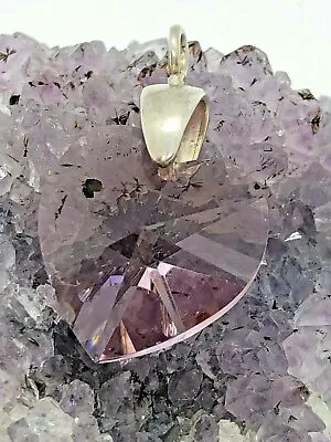 Vintage Sterling Silver Faceted Pink Gemstone Glass Heart Pendant 3.7 Grams • $19.20