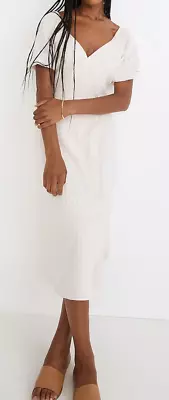 New Madewell Natural White Puff Sleeve Button Wrap Midi Dress Sz 0 Nf936 • $42.99