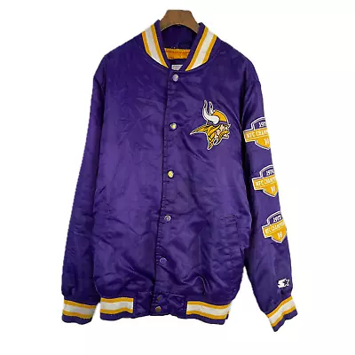 Vintage Starter Jacket NFL Minnesota Vikings Size Medium Satin Purple • $118.99