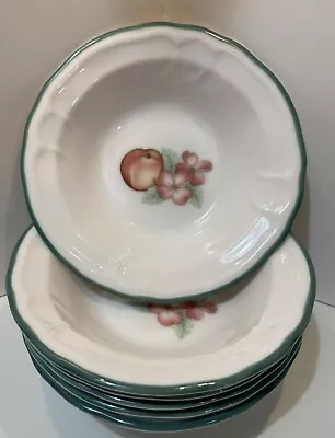 EPOCH Cereal Soup Bowl Market Day Fruit Pattern Peach Flower Set Of 7 EUC • $20.55