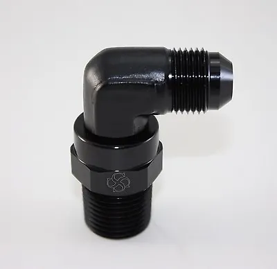 X765 -6AN Flare To -6 ORB Male 90° AN Flare Aluminum SWIVEL Fitting BLACK • $12.74
