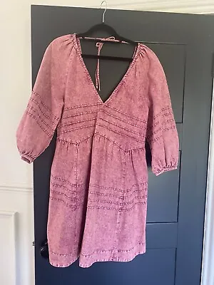 £35 • Buy Asos Free People Pink Denim Cut Out Dress Ties Dress Medium