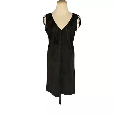 C. Luce Dark Green Faux Suede Sleeveless Fringe Sheath Mini Dress Size S • $15.75