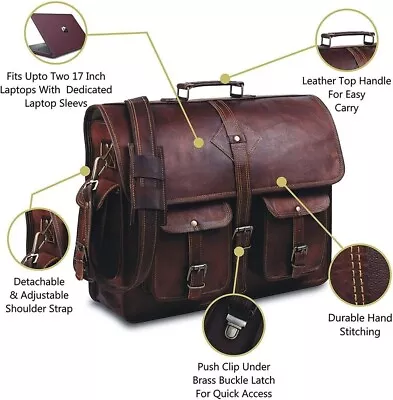 Men's Vintage New Brown Genuine Leather Messenger Laptop Satchel S Shoulder Bag • $62.99