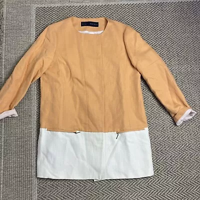 ZARA Basic Linen Jacket Two Tone Orange/Cream Size XL Women’s • $22
