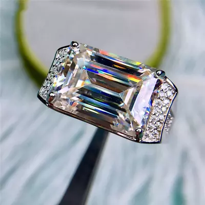 5.28Ctw Emerald Cut Real Moissanite Men's Engagement Ring 14K White Gold Plated • $177.97