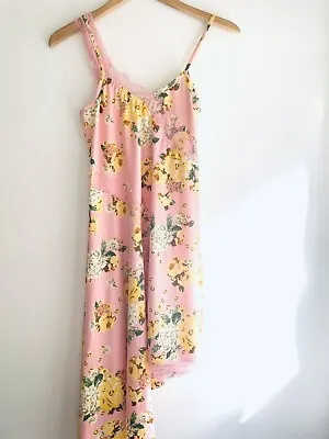 £14 • Buy ASOS Pink Yellow Floral Midi Dip Hem Strappy Summer Dress Size 8 BNWT