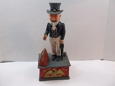 Vintage Uncle Sam Metal Cast Iron Working Mechanical Coin Bank • $28