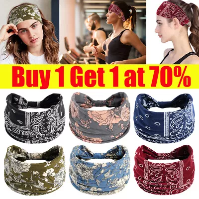 Women's Yoga Wide Headband Ladies Elastic Boho Hair Band Sports Turban Head Wrap • £3.33