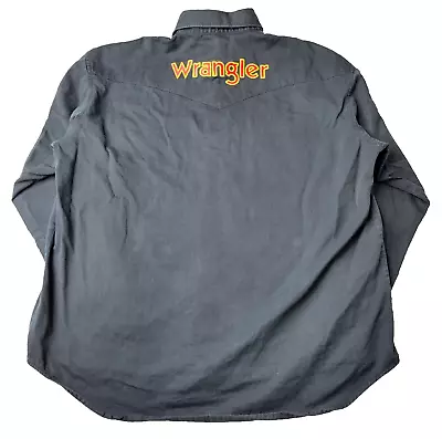 Wrangler Vintage Western Black Big Spellout Logo Button Shirt Men's XL • $22.49