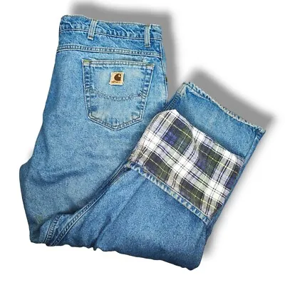 Carhartt Vintage Flannel Lined Denim Work Jeans SF8517 Men's Sz 44X32 USA Made  • $16.49