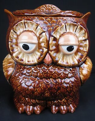 Large Vintage 9” Tall Dual-Sided Porcelain Owl Canister/Cookie Jar Sittre Mold • $39.99