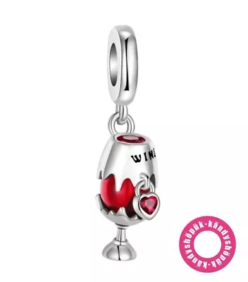 Red Wine Cup Dangle Charm Bead For Bracelet S925 Sterling Silver • £10.99