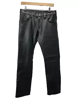 Prowler Red Men’s Black 100% Leather Straight Leg Trousers Size W 32” • $147.98