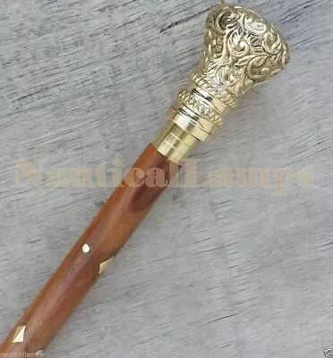 Brass Designer Head Handle Wooden Walking Cane Stick Vintage Antique Style Gift • £29.99