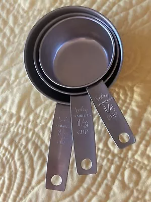 Set Of 3 Vintage Foley Measuring Cups Script Stainless 1/4 1/3 1/2 Cup USA • $13