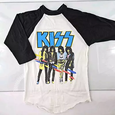 Vintage KISS Shirt Mens Large Raglan Asylum World Tour 80s Rock Band Original • $79.95