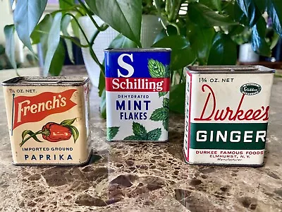 3 Vintage Spice Tins FRENCH’S Paprika SCHILLING Mint Flakes DURKEE’S Ginger Lot • $17.99