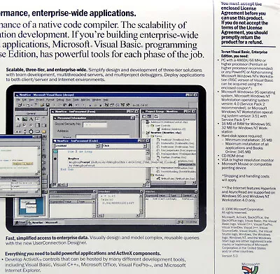 Microsoft Visual Basic Enterprise Edition 5.0 Programming Software CD Windows 95 • $99.99