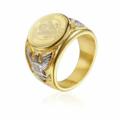 US Army Ring Stainless Steel Gold United States Marine Corps Military Men Signet • $11.99