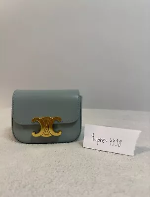 CELINE Triomphe Shoulder Bag Size Mini Calf Leather Light Blue 10I513DPV No Belt • $710
