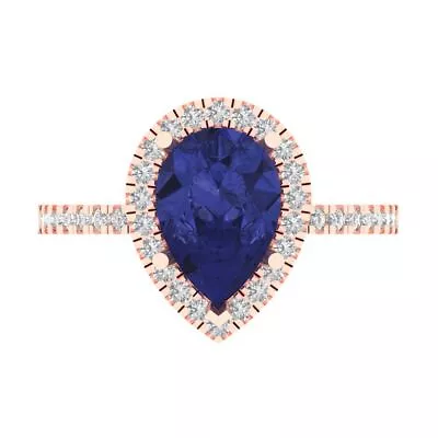 2.4 Pear Halo Tanzanite Gem Promise Bridal Wedding Designer Ring 14k Rose Gold • £283.36