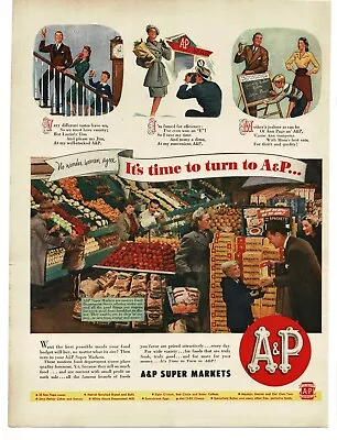 1945 A&P Super Market 1940s Grocery Store Produce Section Vintage Print Ad • $8.95