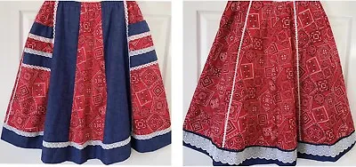 VTG 70s 80s Handmade Reversible Bandana Square Dance Skirt Pockets~ 14/16 • $50