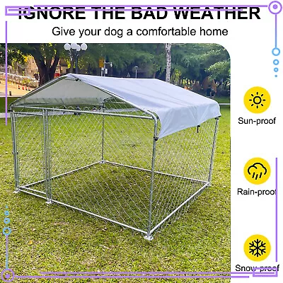 Chicken Run Cage Coop Dog Pen House Kennel Metal Enclosure With Shelter Sunshade • £188.79